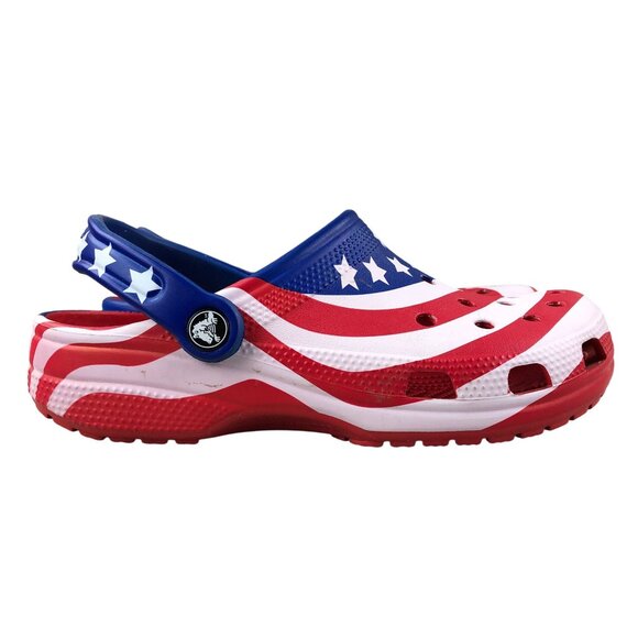Crocs Unisex Size 5M 7W Classic American Flag Red White Blue USA Clogs - Picture 1 of 14